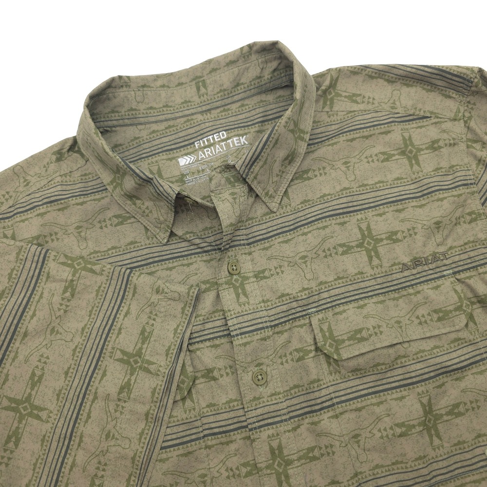 Ariat AriatTEK Outbound Men L Fitted Western Cow Aztec Print Short Sleeve Shirt